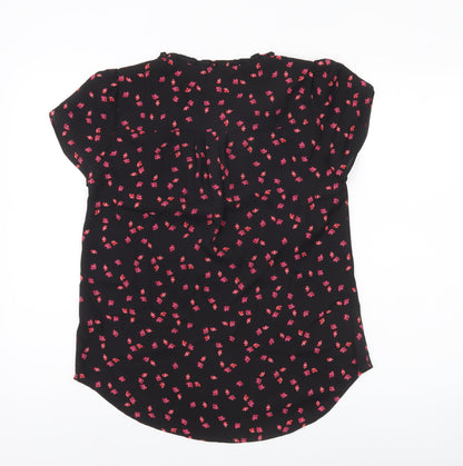 Mauvette Womens Black Floral Blouse Size 8 Short Sleeve Tunic
