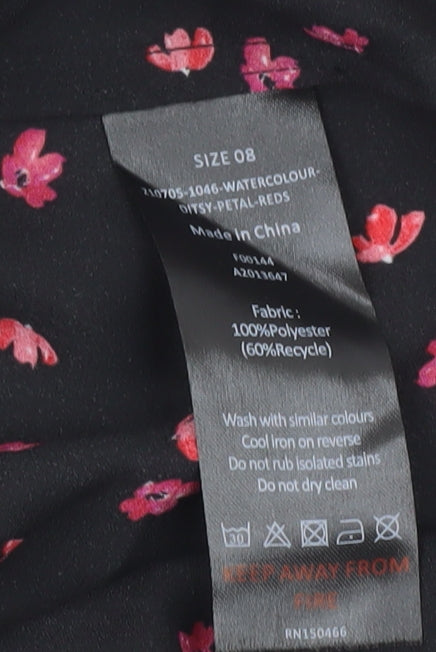 Mauvette Womens Black Floral Blouse Size 8 Short Sleeve Tunic