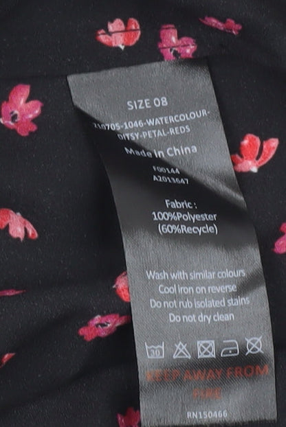 Mauvette Womens Black Floral Blouse Size 8 Short Sleeve Tunic