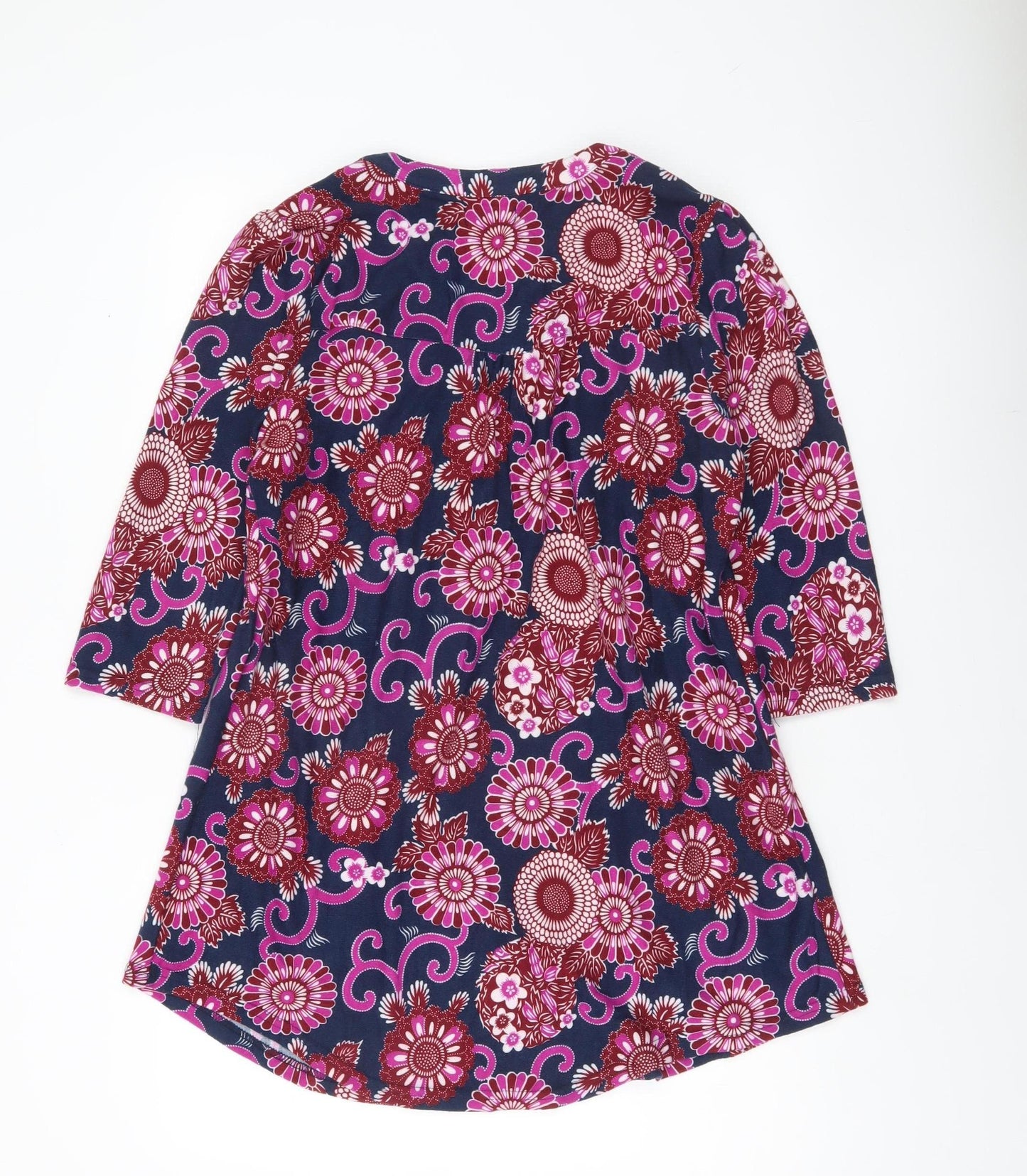 Reborn Womens Multicoloured Floral Tunic Blouse L V-Neck 3/4 Sleeve