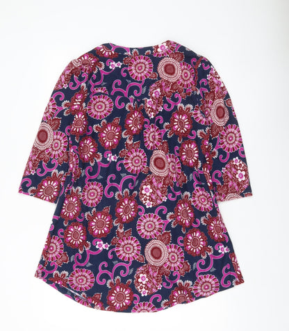 Reborn Womens Multicoloured Floral Tunic Blouse L V-Neck 3/4 Sleeve