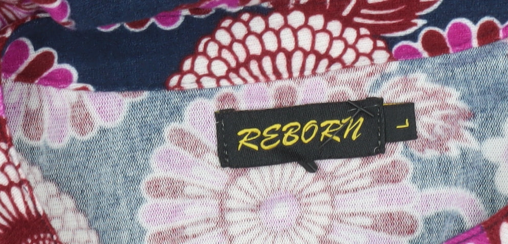Reborn Womens Multicoloured Floral Tunic Blouse L V-Neck 3/4 Sleeve