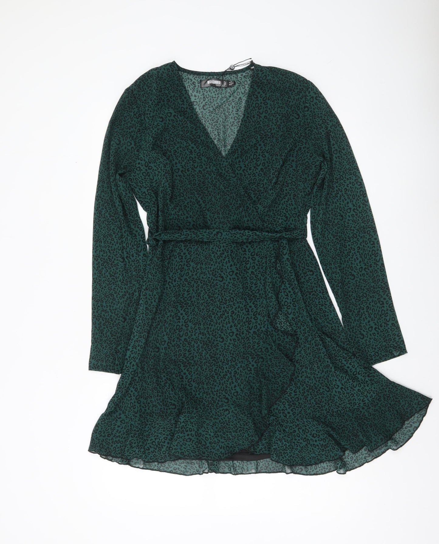 Missguided Women Green Animal Print Wrap Dress Size 10