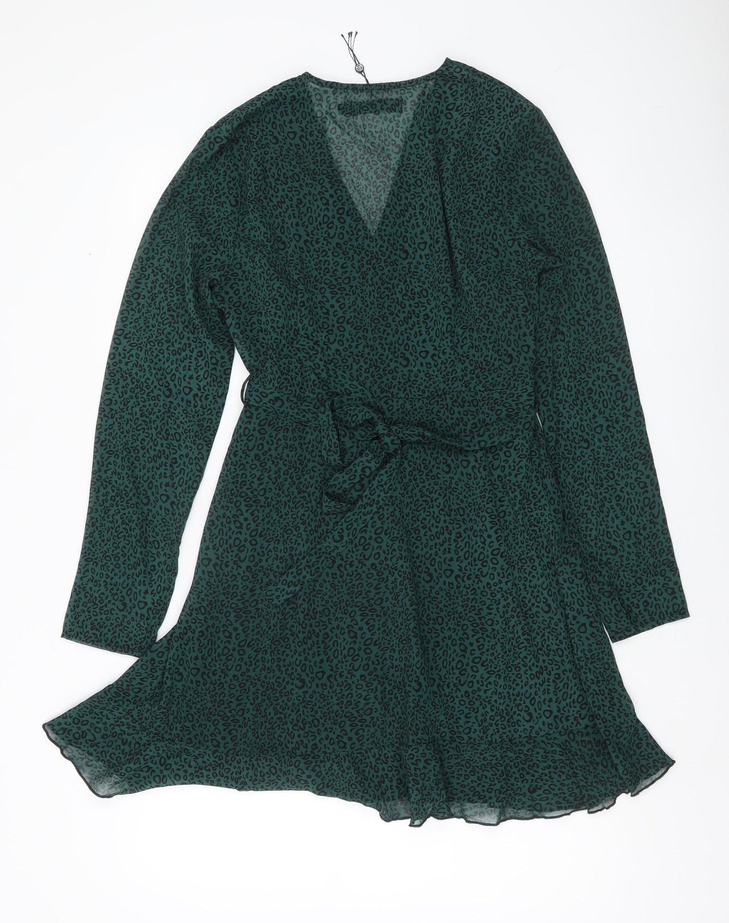 Missguided Women Green Animal Print Wrap Dress Size 10