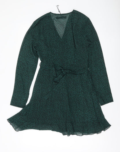 Missguided Women Green Animal Print Wrap Dress Size 10