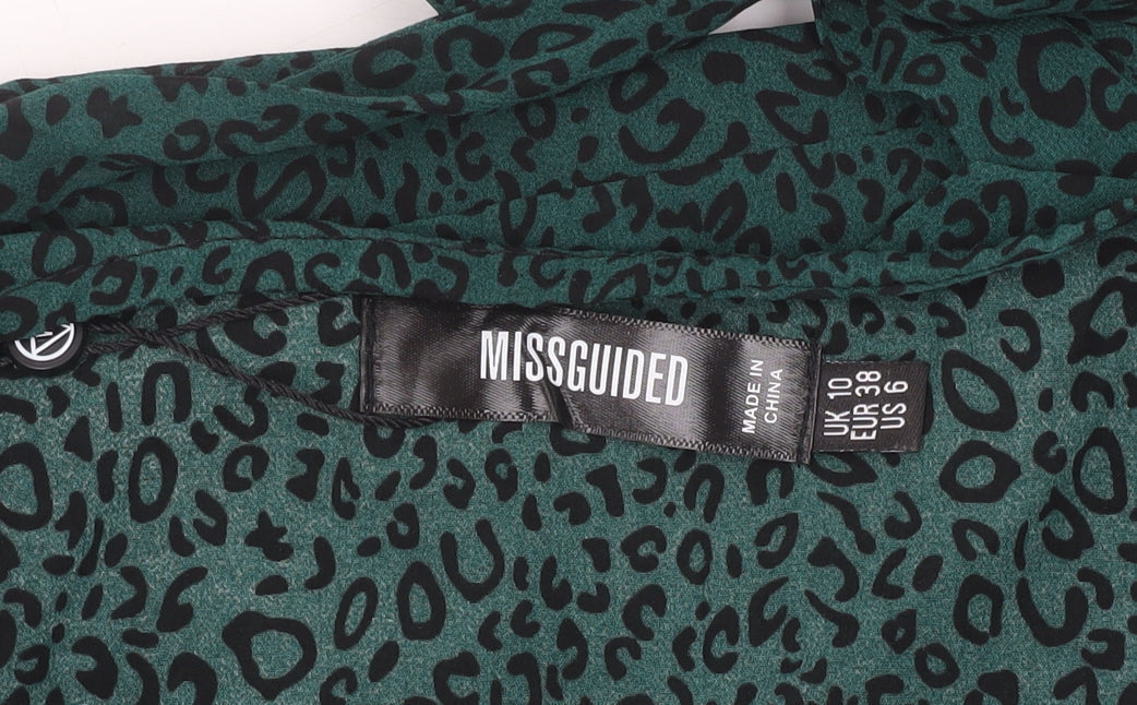 Missguided Women Green Animal Print Wrap Dress Size 10
