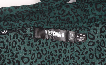 Missguided Women Green Animal Print Wrap Dress Size 10