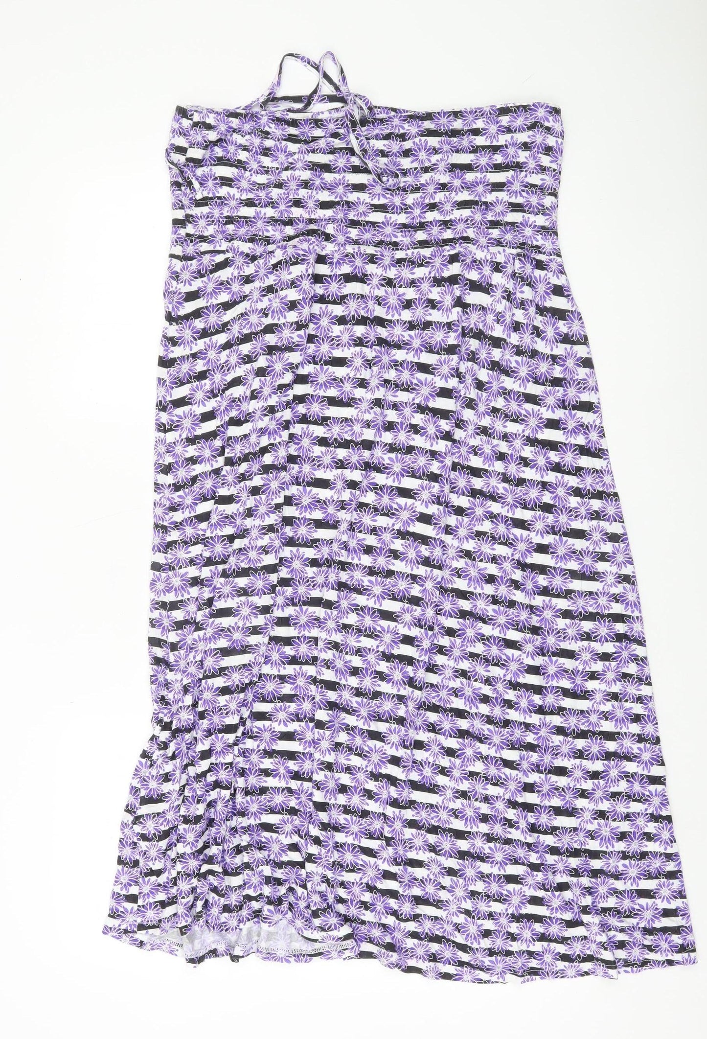 BHS Women’s Purple Floral Strappy Slip Dress L Viscose Summer Casual