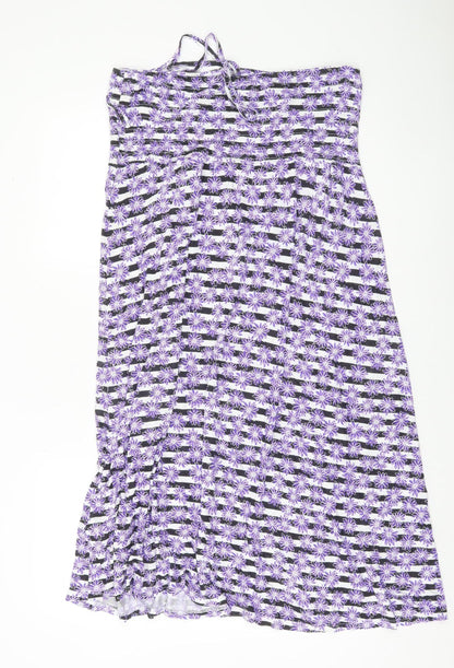 BHS Women’s Purple Floral Strappy Slip Dress L Viscose Summer Casual