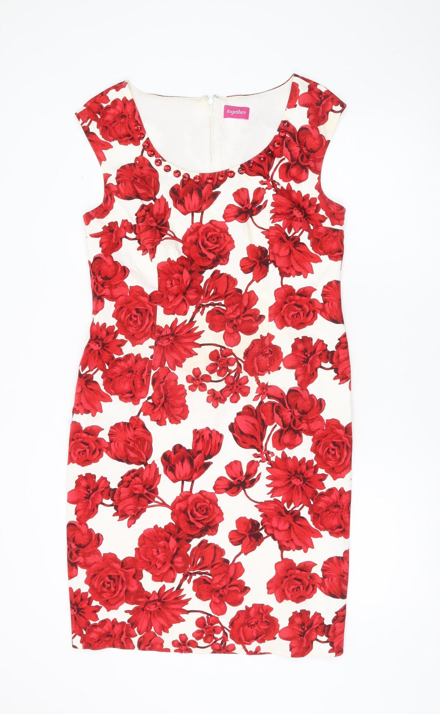 Together Women’s Red White Floral Sheath Knee Length Dress Size 12