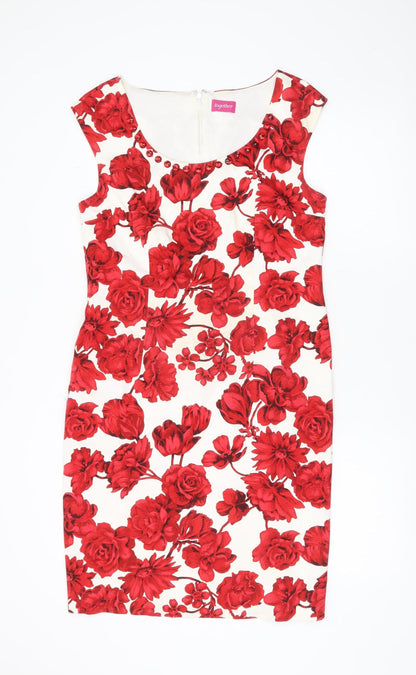 Together Women’s Red White Floral Sheath Knee Length Dress Size 12