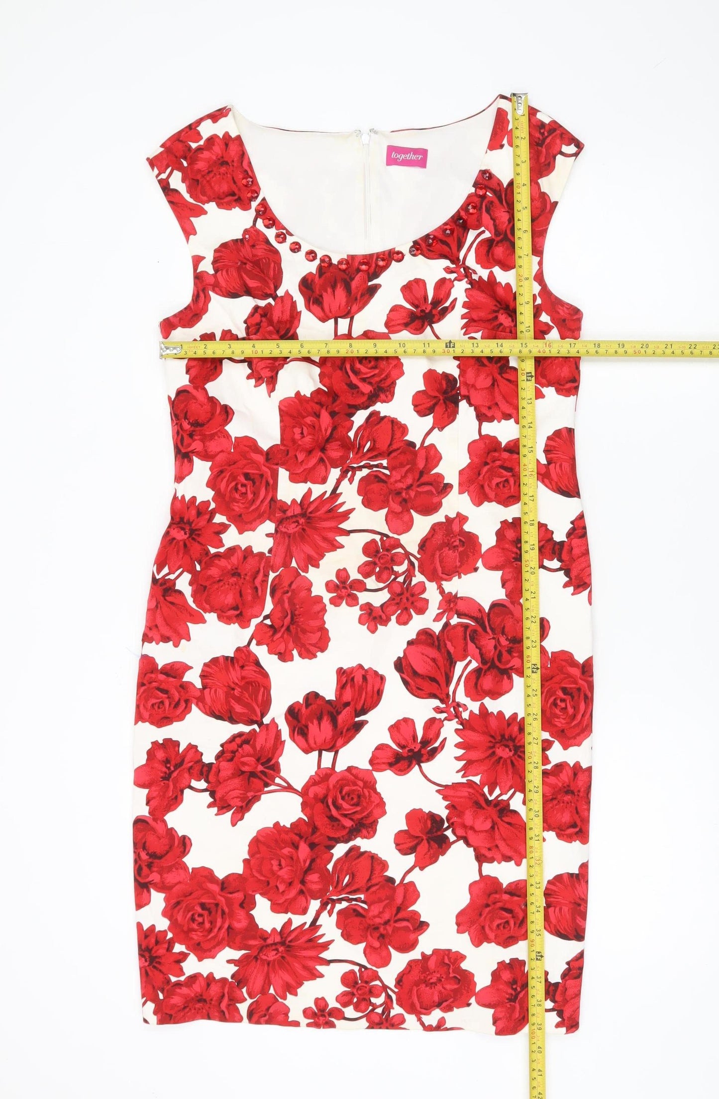 Together Women’s Red White Floral Sheath Knee Length Dress Size 12