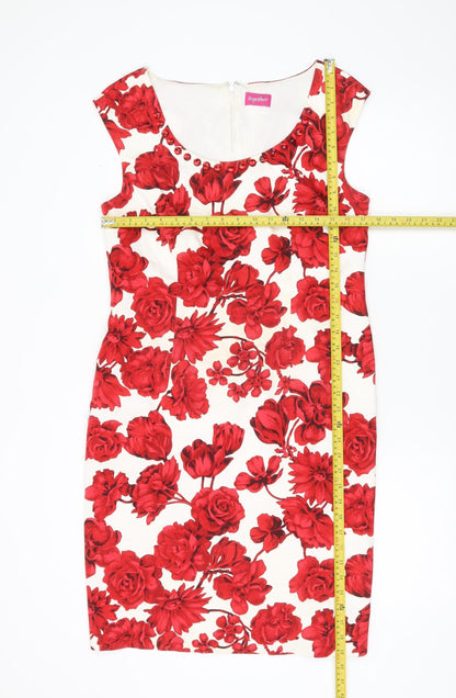Together Women’s Red White Floral Sheath Knee Length Dress Size 12
