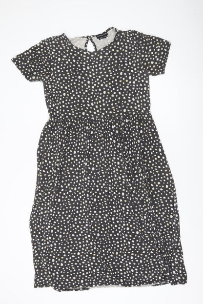Wednesday's Girl Women Black Polka Dot Skater Dress Size M Short Sleeve