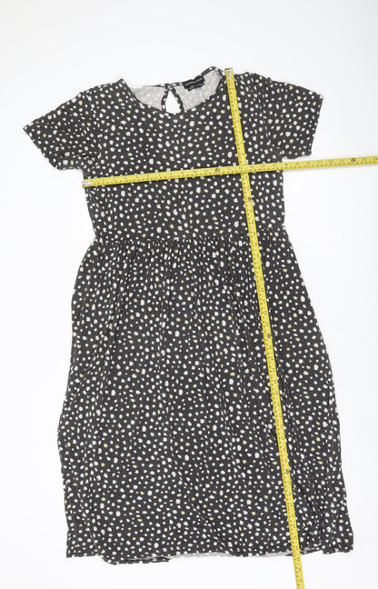 Wednesday's Girl Women Black Polka Dot Skater Dress Size M Short Sleeve