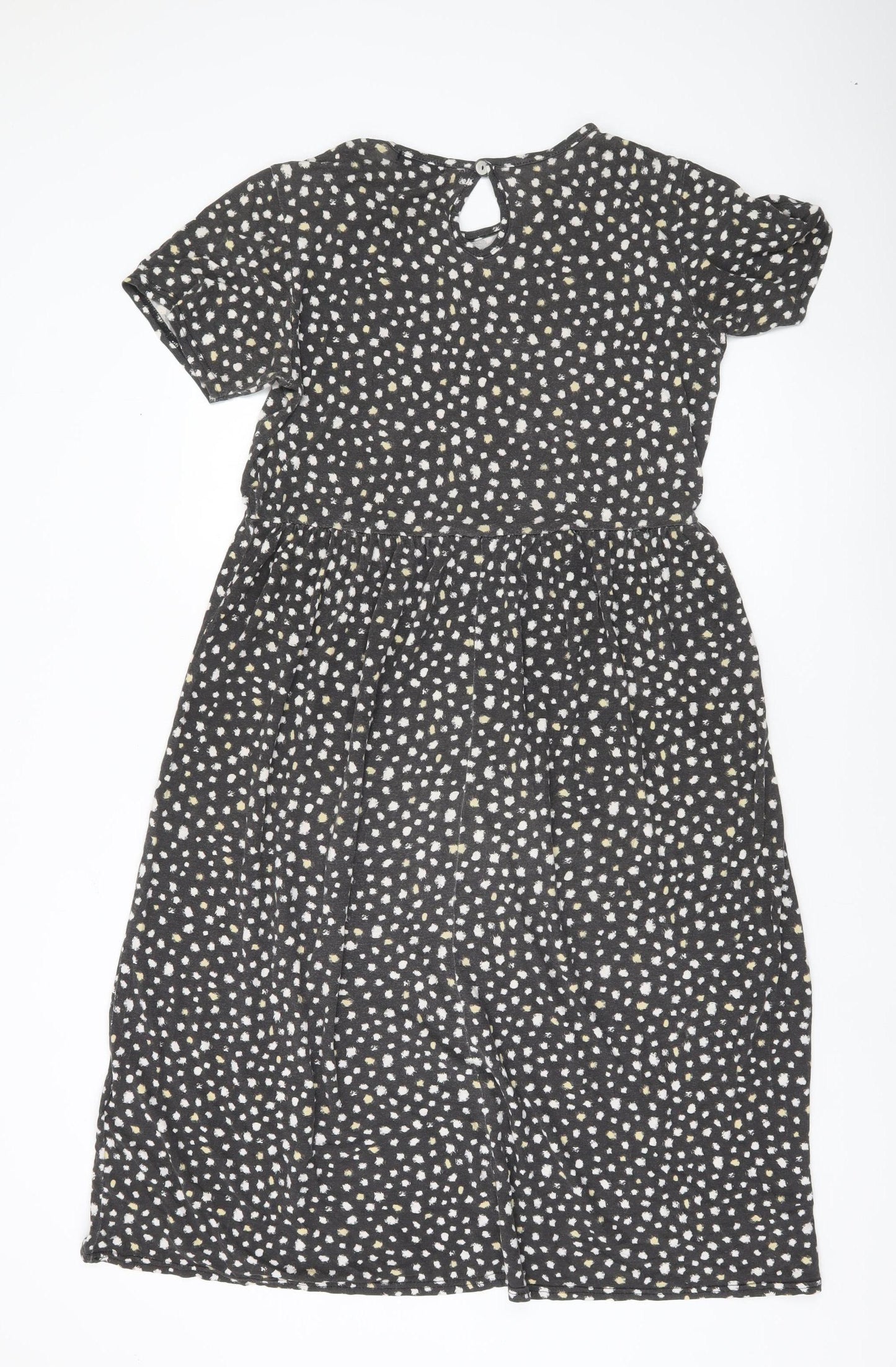 Wednesday's Girl Women Black Polka Dot Skater Dress Size M Short Sleeve