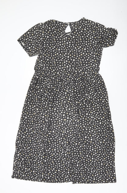 Wednesday's Girl Women Black Polka Dot Skater Dress Size M Short Sleeve
