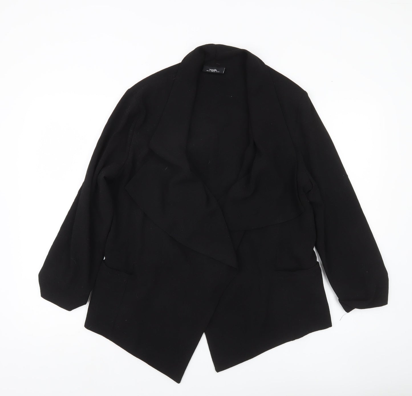 Wallis Women’s Black Jacket Size 14 Mid-Length Open Front Classic Style