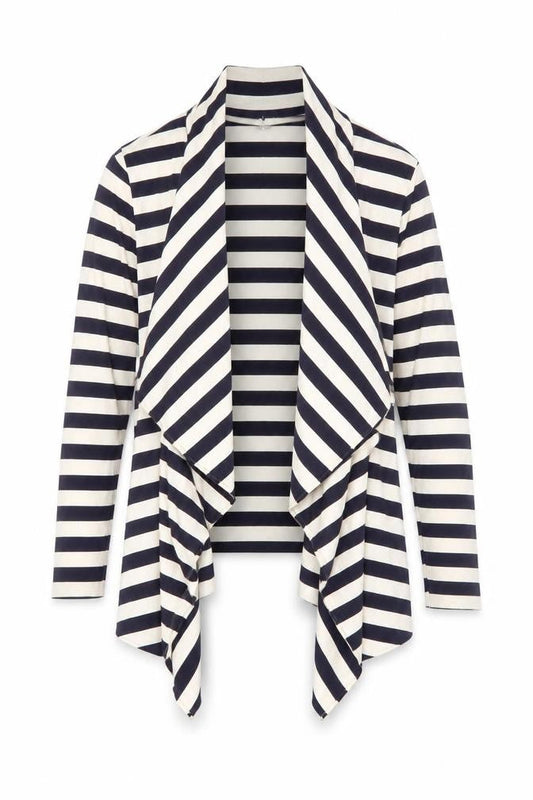 Masai Women Black White Striped Jersey Jacket Size S Relaxed Fit