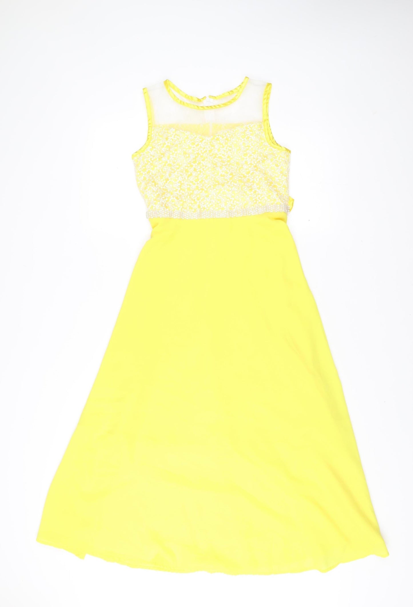 Sunny Fashion Womens Yellow A-Line Midi Sleeveless Dress Size 12