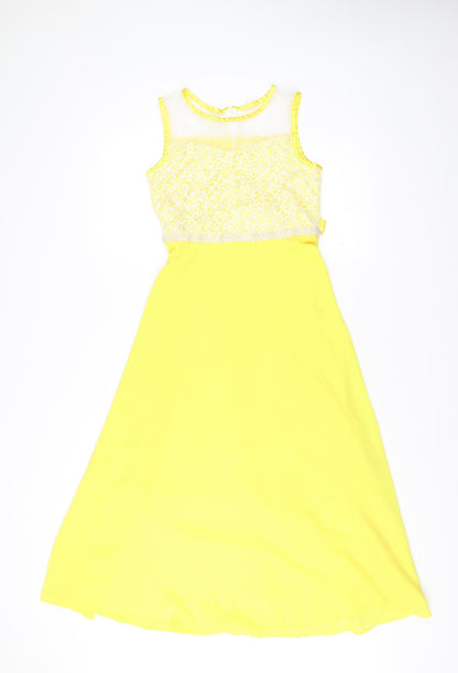 Sunny Fashion Womens Yellow A-Line Midi Sleeveless Dress Size 12