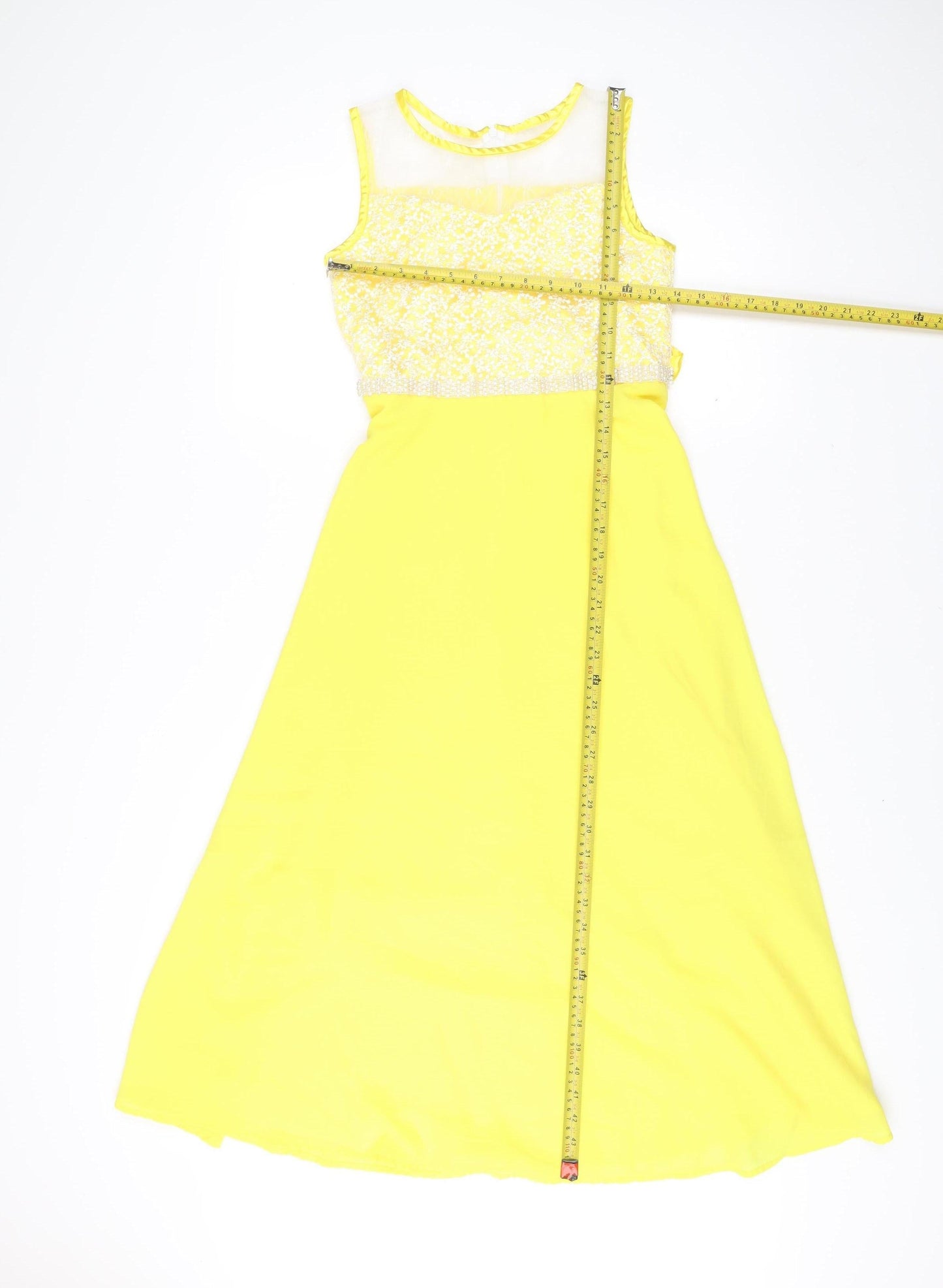 Sunny Fashion Womens Yellow A-Line Midi Sleeveless Dress Size 12