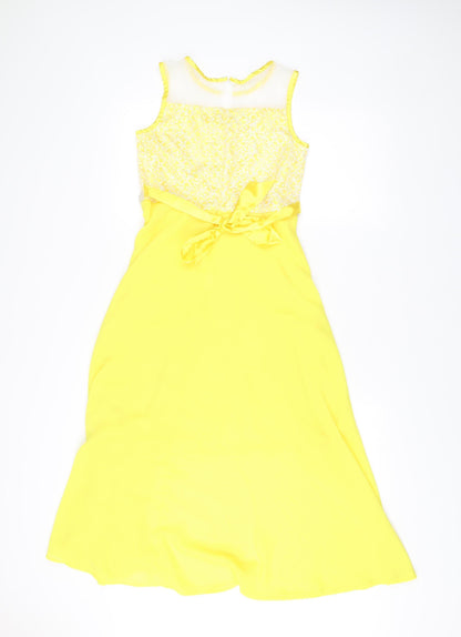 Sunny Fashion Womens Yellow A-Line Midi Sleeveless Dress Size 12