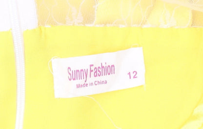 Sunny Fashion Womens Yellow A-Line Midi Sleeveless Dress Size 12