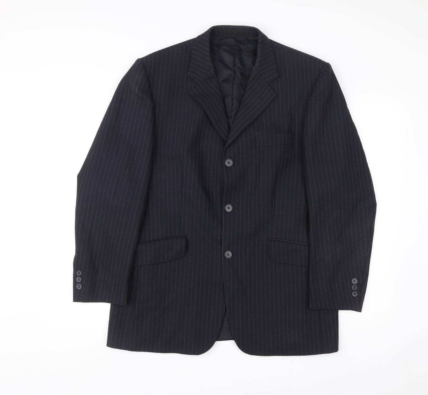 City Survival Men’s Black Pinstripe 40R Suit Jacket Wool Blend