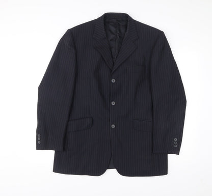 City Survival Men’s Black Pinstripe 40R Suit Jacket Wool Blend