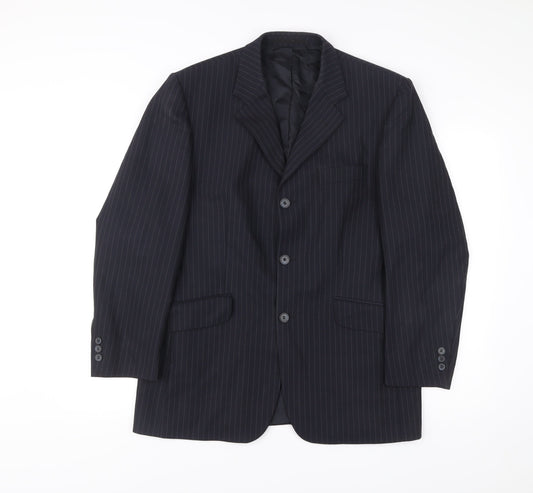 City Survival Men’s Black Pinstripe 40R Suit Jacket Wool Blend