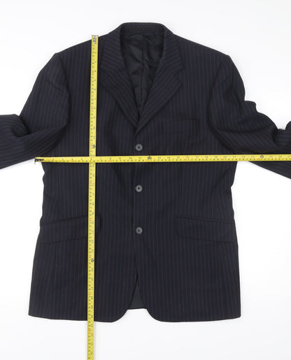 City Survival Men’s Black Pinstripe 40R Suit Jacket Wool Blend