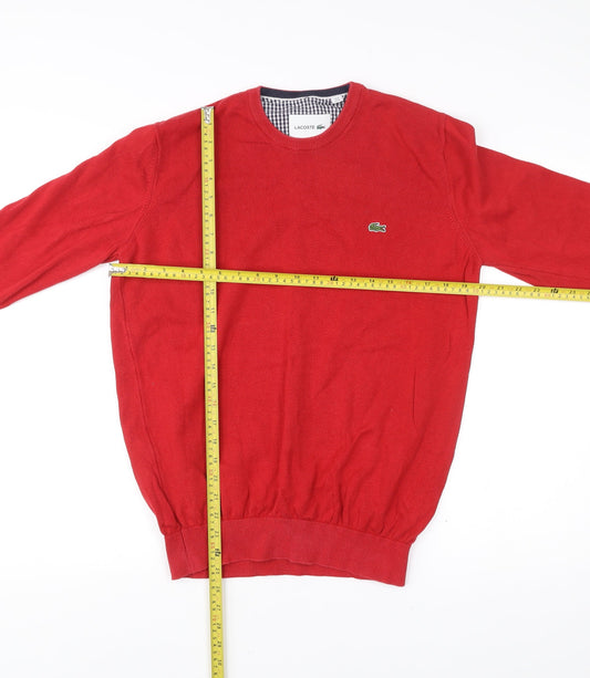 Lacoste Men Red Cotton Crew Neck Pullover Jumper Size M