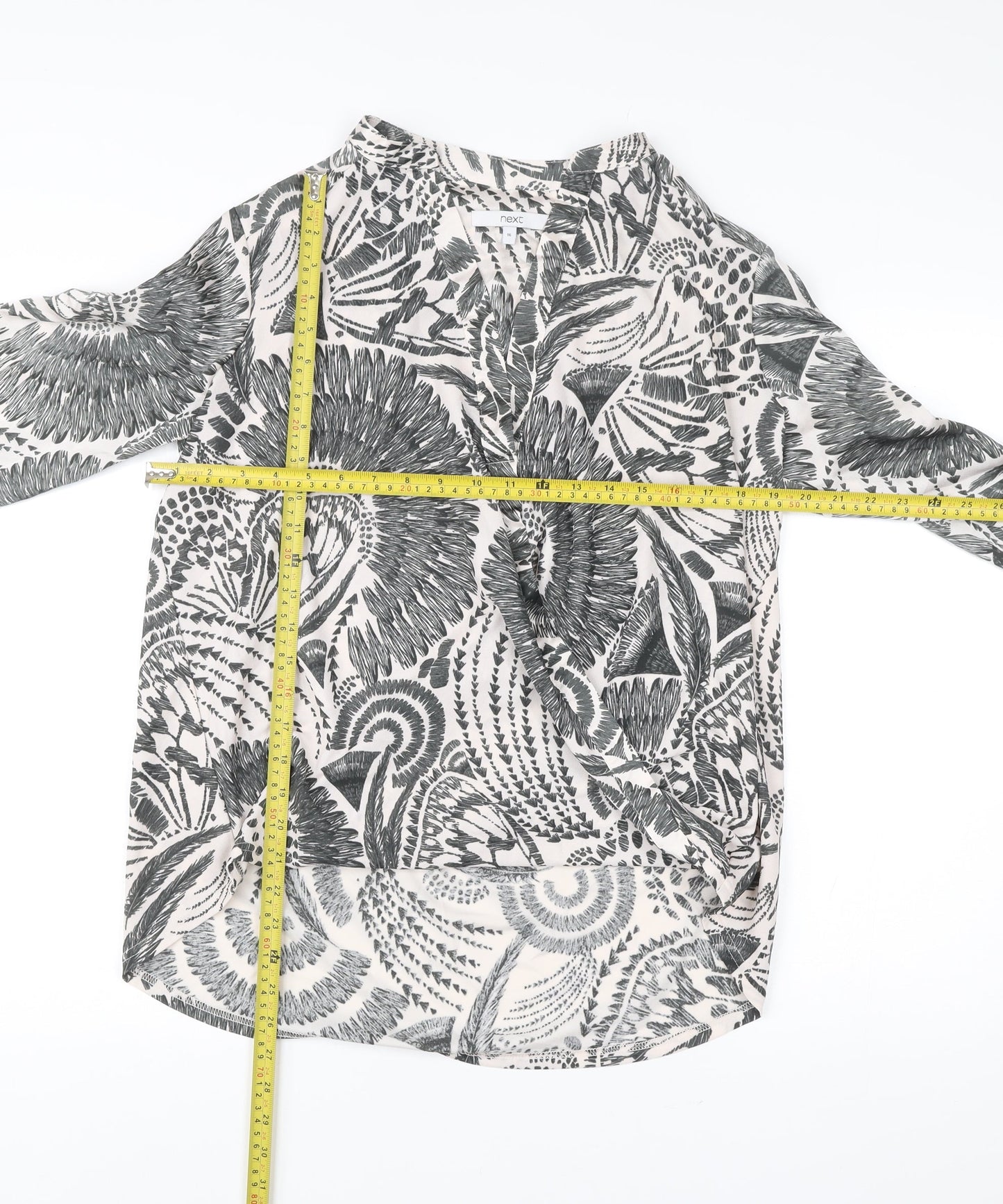 Next Women’s Black White Floral Tunic Blouse Size 16 Long Sleeve