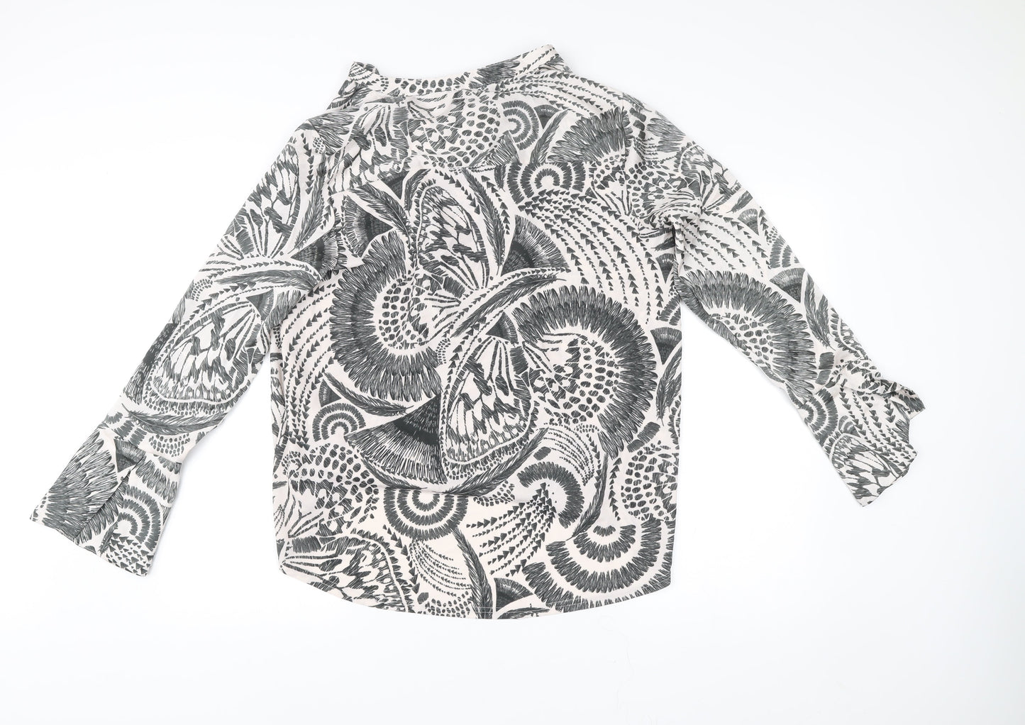 Next Women’s Black White Floral Tunic Blouse Size 16 Long Sleeve