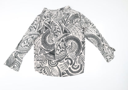 Next Women’s Black White Floral Tunic Blouse Size 16 Long Sleeve