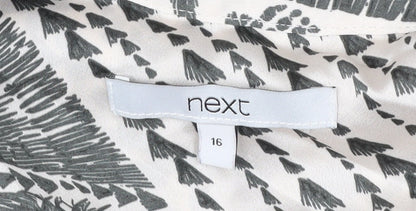 Next Women’s Black White Floral Tunic Blouse Size 16 Long Sleeve