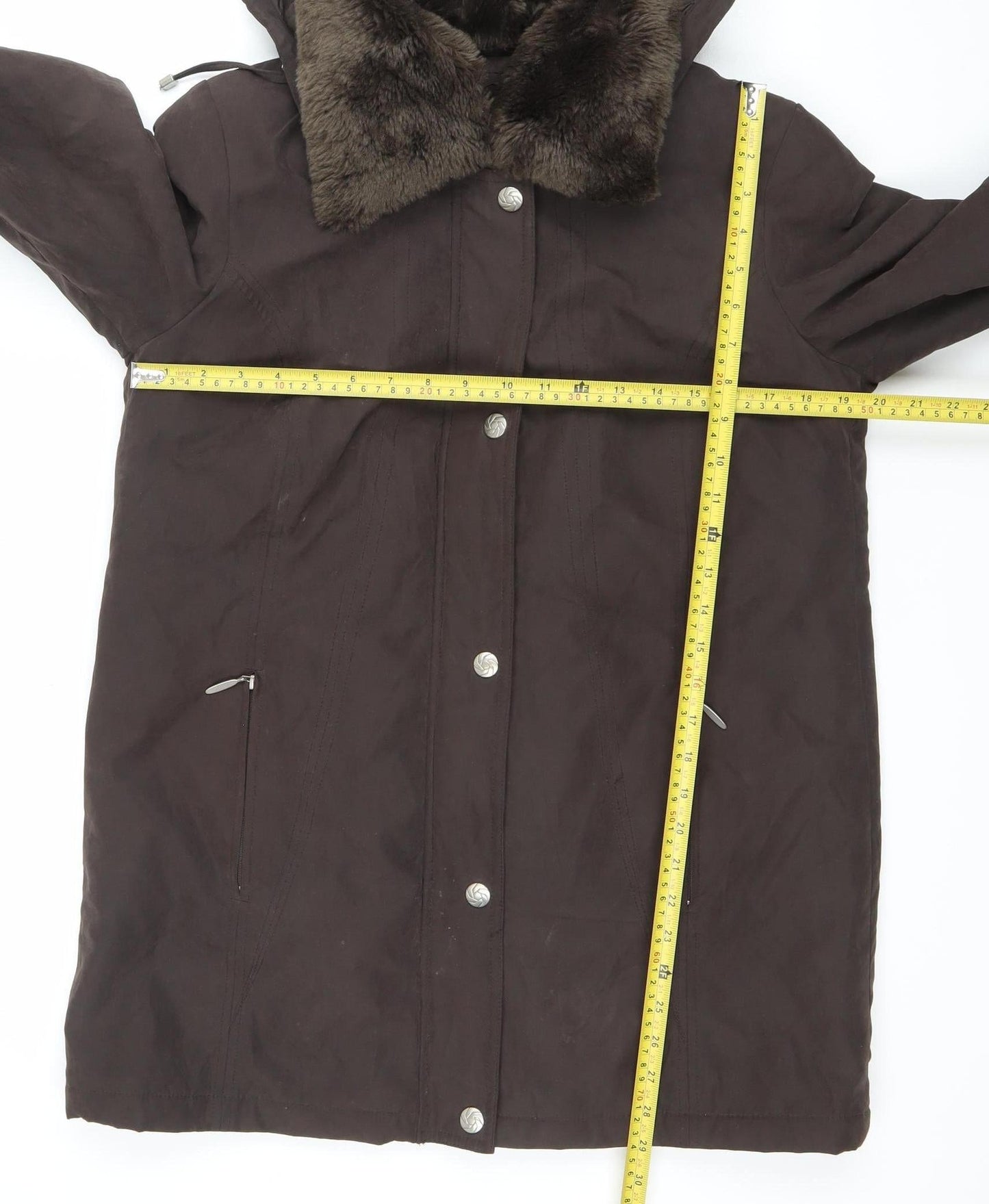 Bm Collection Womens Brown Faux Fur Trim Hooded Parka Coat Size S