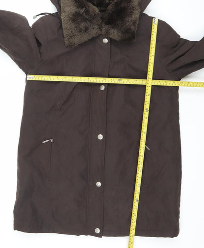 Bm Collection Womens Brown Faux Fur Trim Hooded Parka Coat Size S
