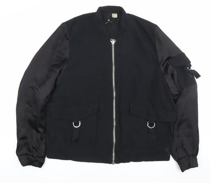 H&M Divided Womens Black Bomber Jacket Size 12 Polyester Casual