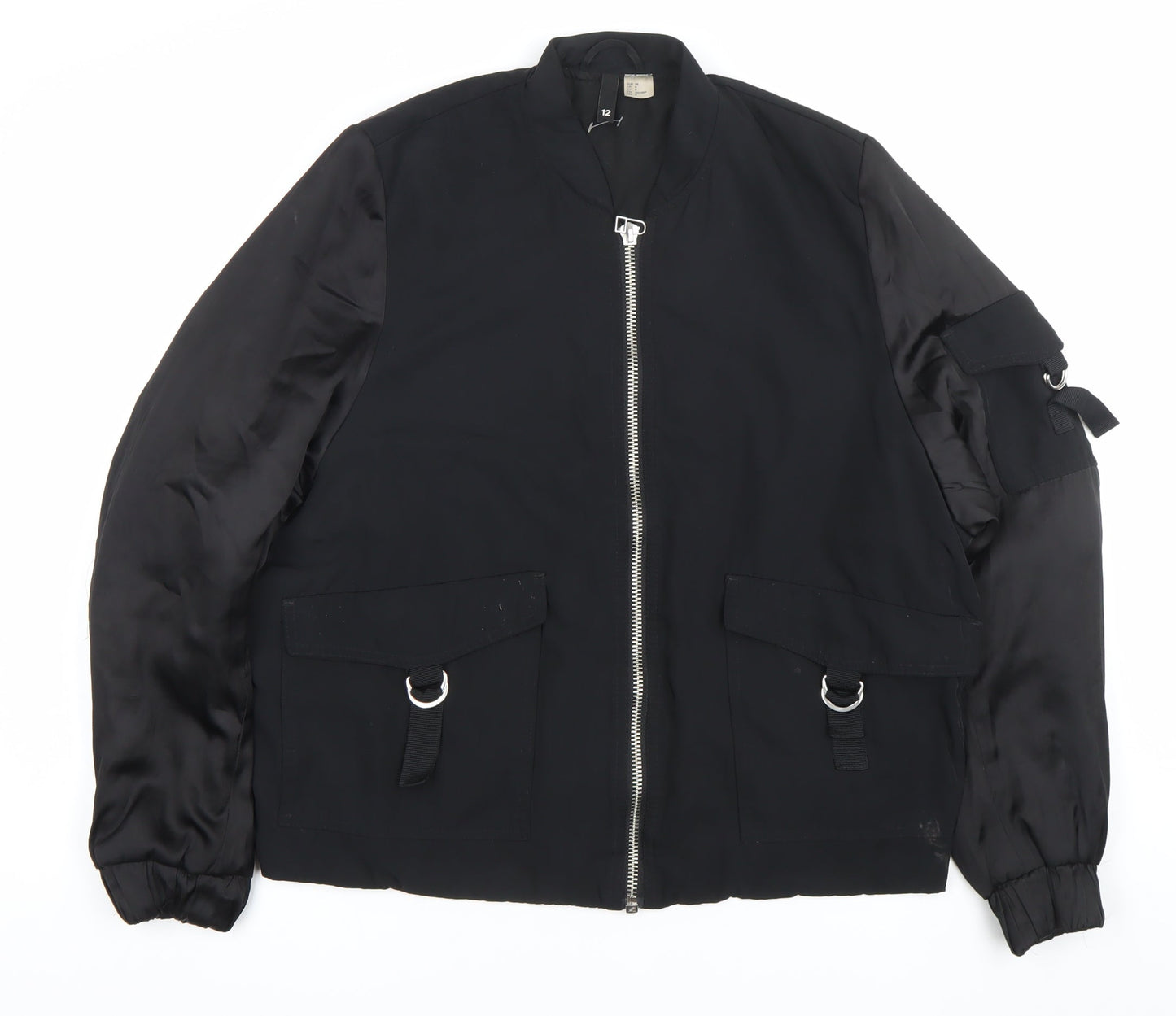 H&M Divided Womens Black Bomber Jacket Size 12 Polyester Casual