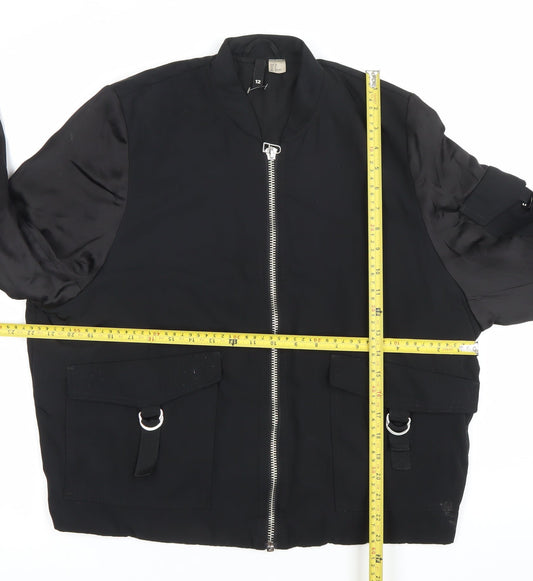 H&M Divided Womens Black Bomber Jacket Size 12 Polyester Casual