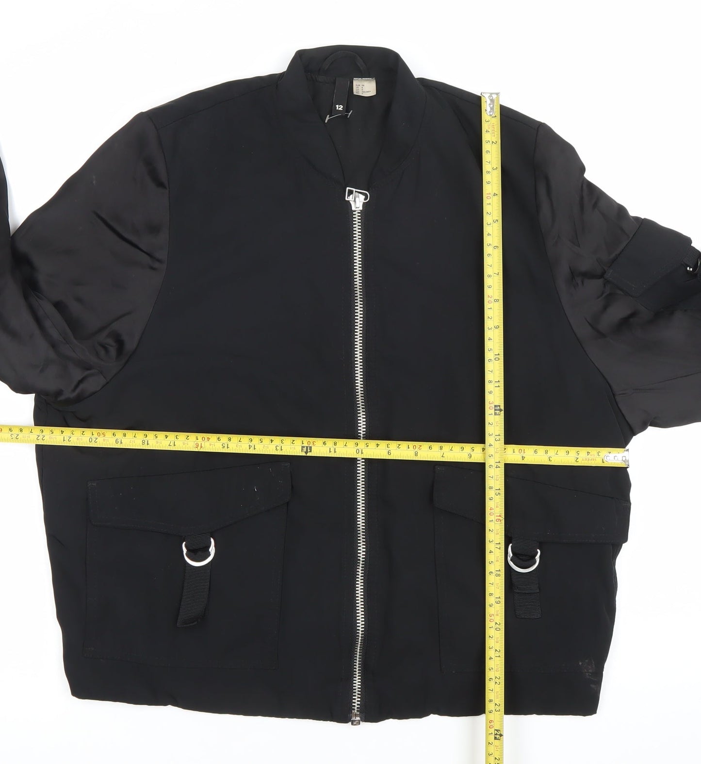 H&M Divided Womens Black Bomber Jacket Size 12 Polyester Casual