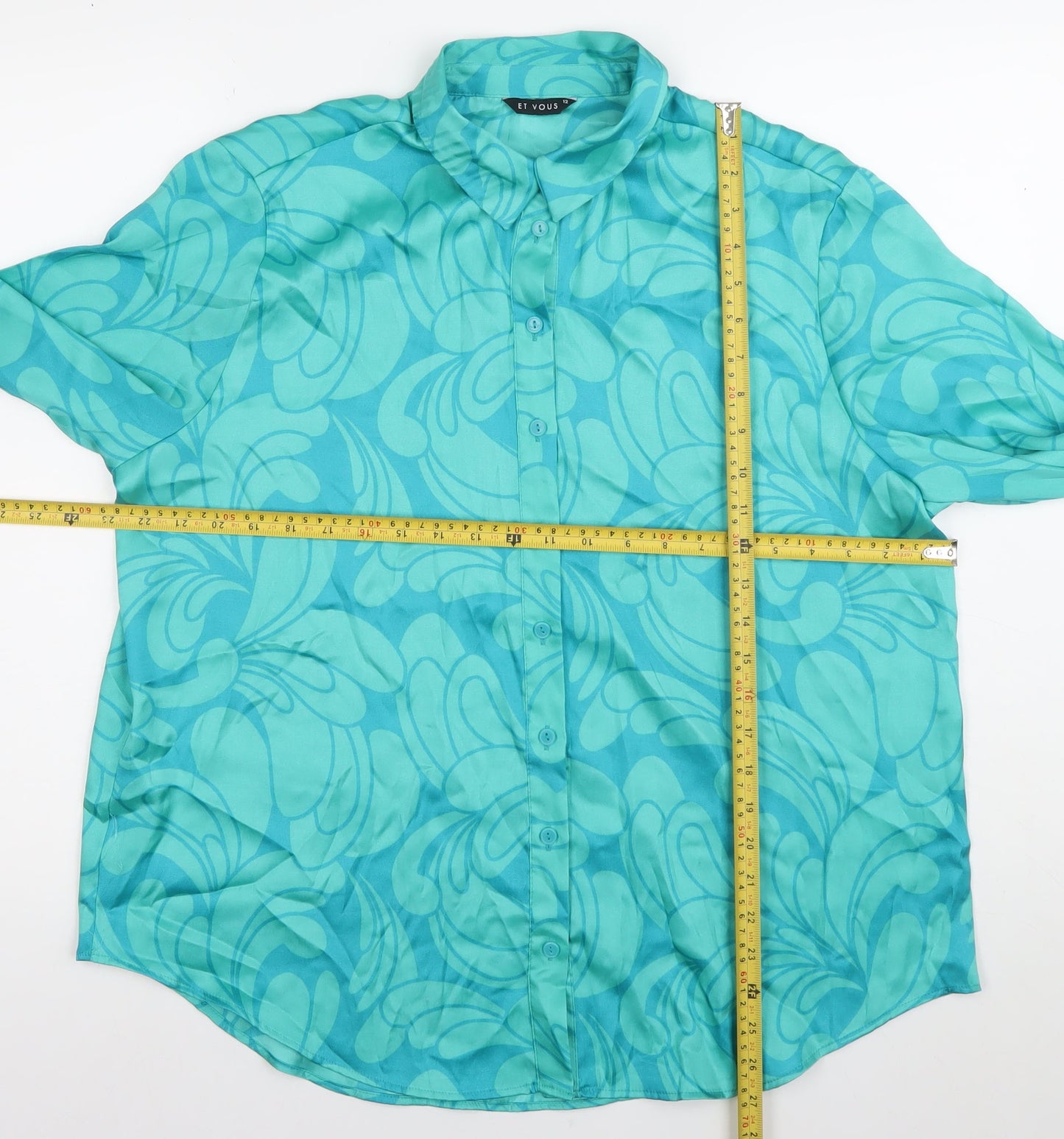 Et Vous Womens Blue Button-Up Shirt Size 12 Long Sleeve Polyester