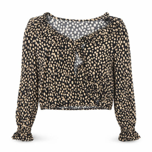 New Look Womens Black Size 12 Ruffle Cropped Blouse Long Sleeve