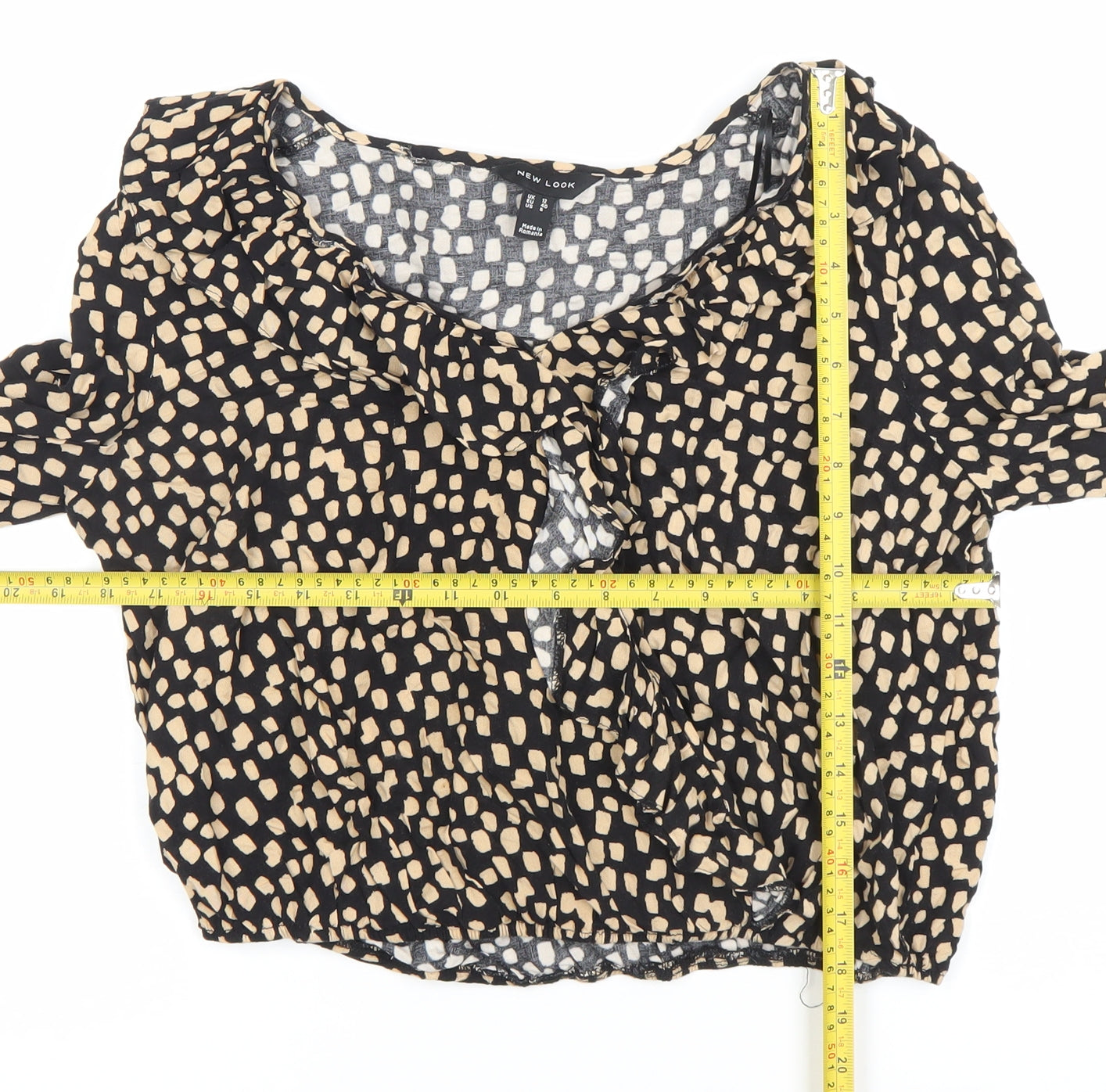 New Look Womens Black Size 12 Ruffle Cropped Blouse Long Sleeve