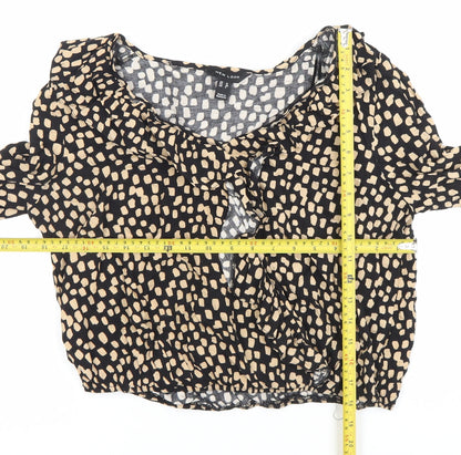 New Look Womens Black Size 12 Ruffle Cropped Blouse Long Sleeve