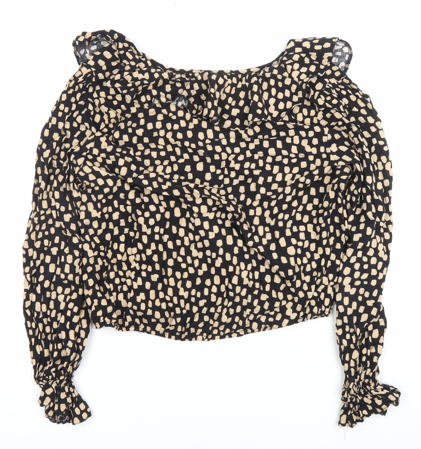 New Look Womens Black Size 12 Ruffle Cropped Blouse Long Sleeve