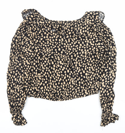 New Look Womens Black Size 12 Ruffle Cropped Blouse Long Sleeve