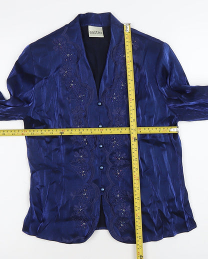 Eastex Women’s Blue Size 10 Floral Shawl Collar Suit Jacket